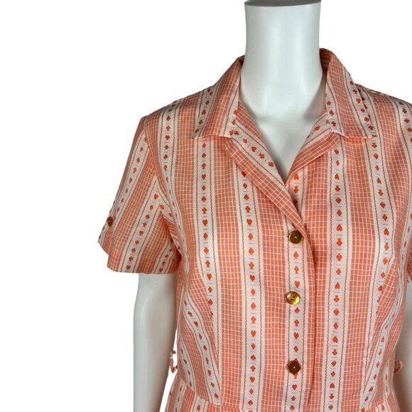 Vintage 1950s Dress Women's Large Novelty Playing Card Suit Print Orange - Picture 11 of 13